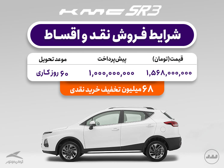 شرایط فروش نقدی و اقساطی KMC SR3 ویژه نیمه دوم ۱۴۰۴
